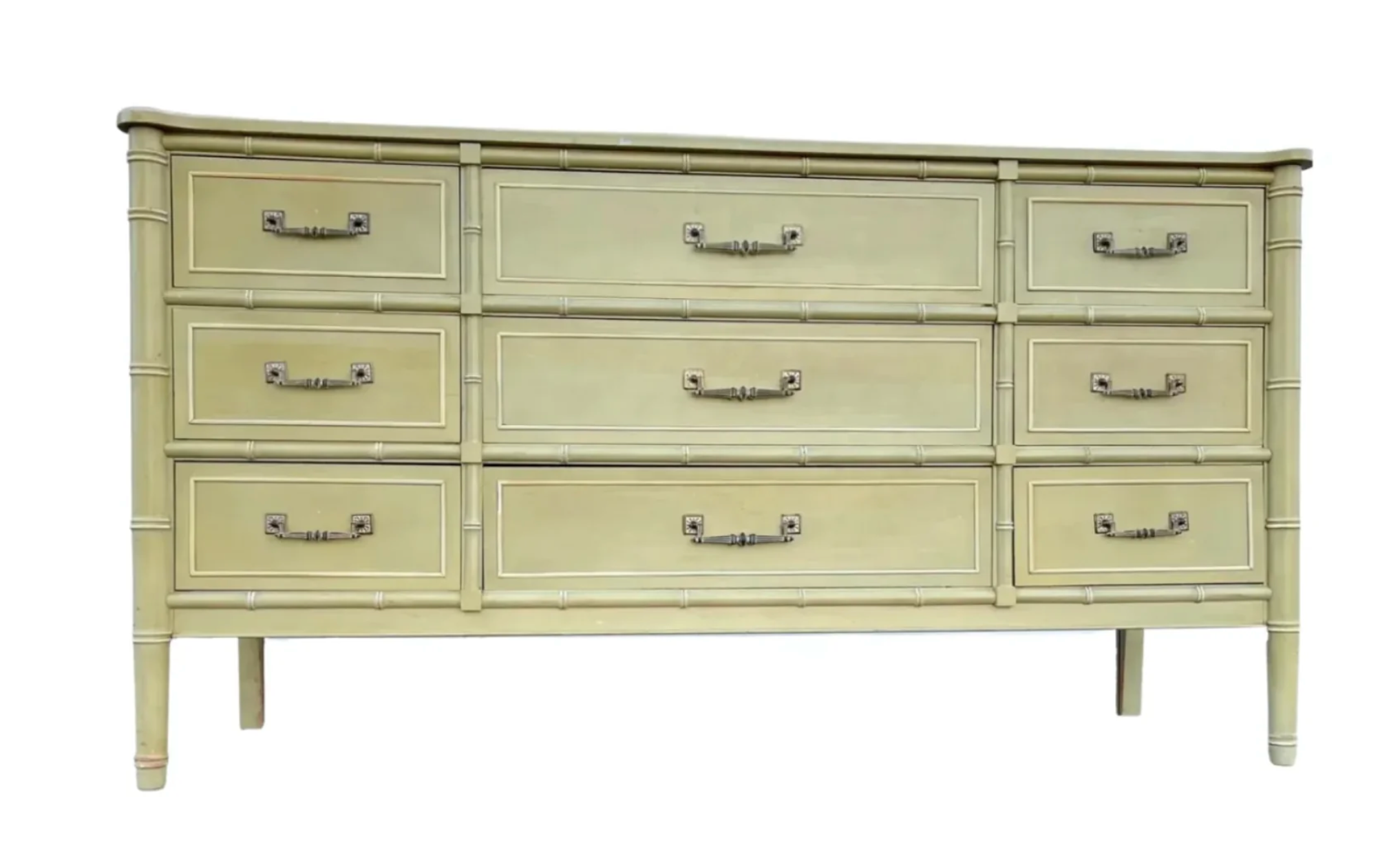 Vintage Henry Link Bali Hai Faux Bamboo Nine Drawer Dresser Available for Custom Lacquer