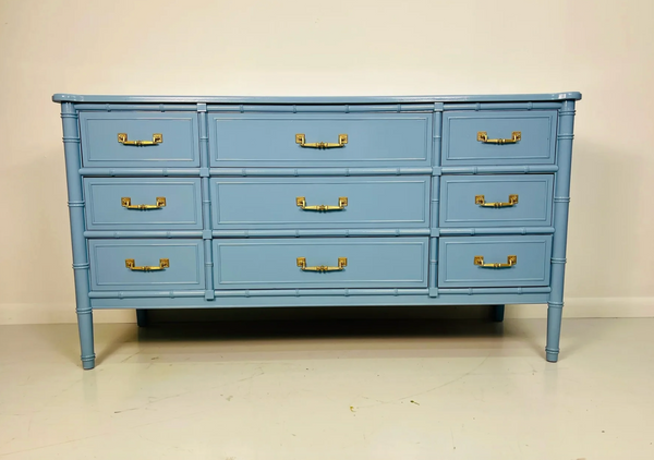 Vintage Henry Link Bali Hai Faux Bamboo Nine Drawer Dresser Available for Custom Lacquer