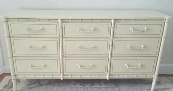 Vintage Nine Drawer Faux Bamboo Classic Dresser Available for Custom Lacquer