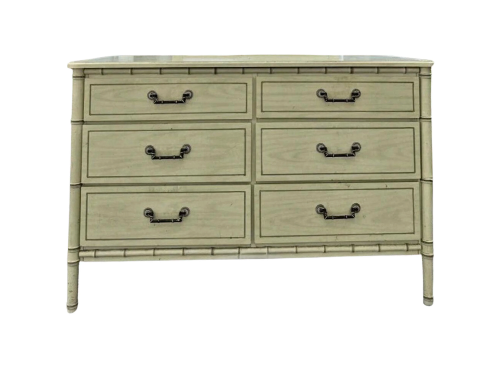 Vintage Classic Six-Drawer Faux Bamboo Double Dresser Available for Lacquer for Customization!