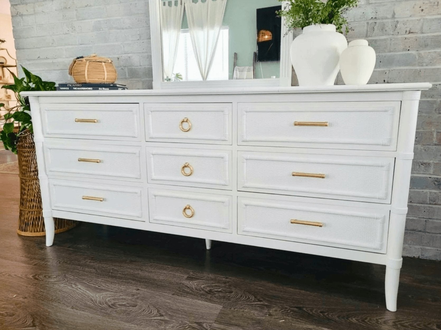 white bamboo dresser Vintage Thomasville Faux Bamboo Paoletti Collection Nine Drawer Dresser  Available for Custom Lacquer – Hibiscus House