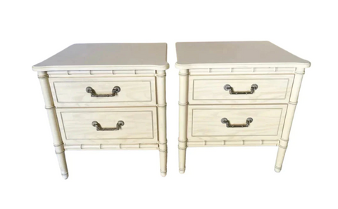 Vintage Classic Pair of Faux Bamboo Two Drawer Nightstands Available for Custom Lacquer