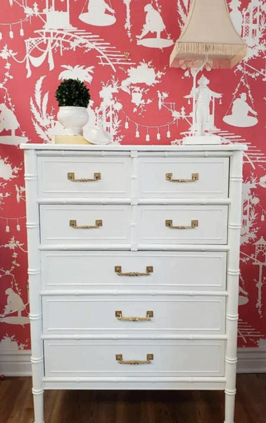 Vintage Henry Link Bali Hai Collection Faux Bamboo Tallboy Chest Available to Customize - Hibiscus House