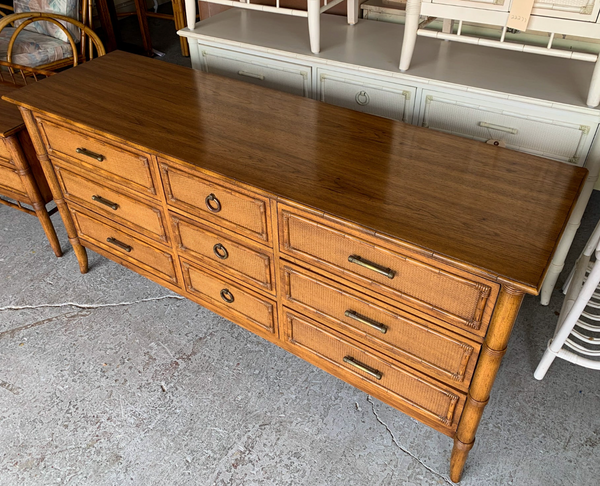 Vintage Thomasville Faux Bamboo Paoletti Collection Nine Drawer Dresser Available for Custom Lacquer