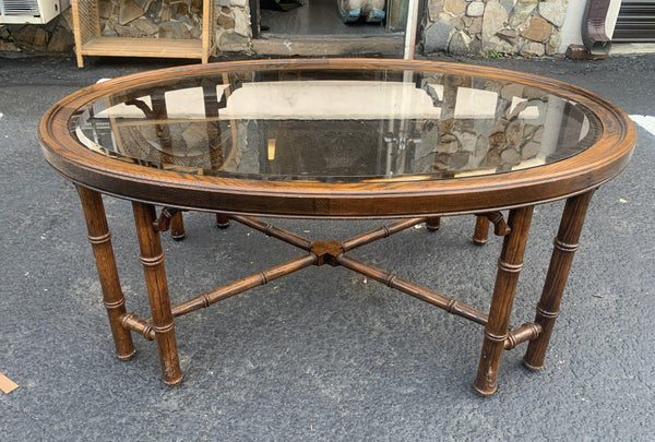 Vintage Faux Bamboo Coffee Table with Fretwork Detailing Available for Custom Lacquer - Hibiscus House