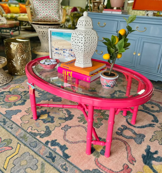 Vintage Faux Bamboo Coffee Table with Fretwork Detailing Available for Custom Lacquer