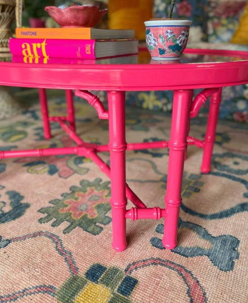 Vintage Faux Bamboo Coffee Table with Fretwork Detailing Available for Custom Lacquer - Hibiscus House