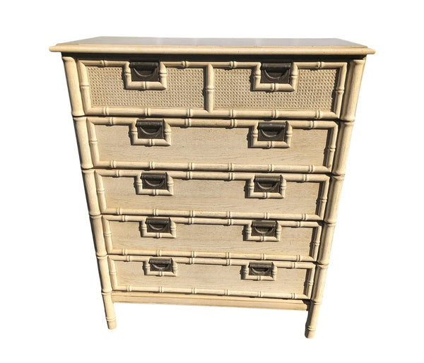 Vintage Stanley Style Faux Bamboo Tallboy Chest Available to Customize! - Hibiscus House