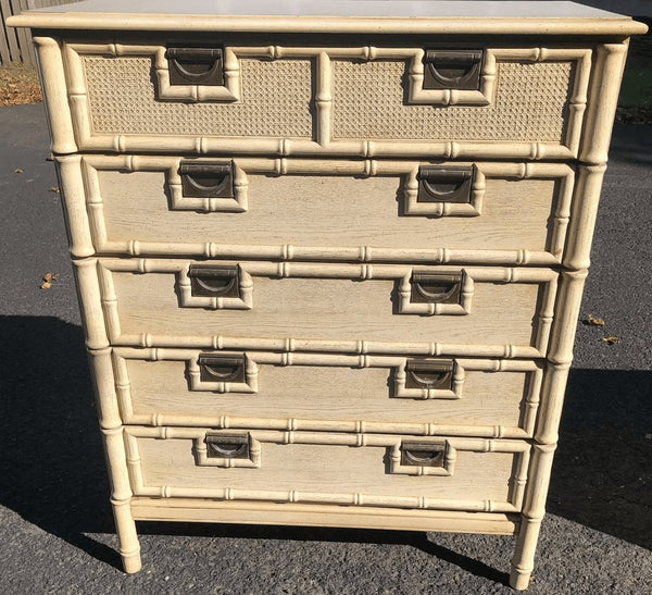 Vintage Stanley Style Faux Bamboo Tallboy Chest Available to Customize! - Hibiscus House