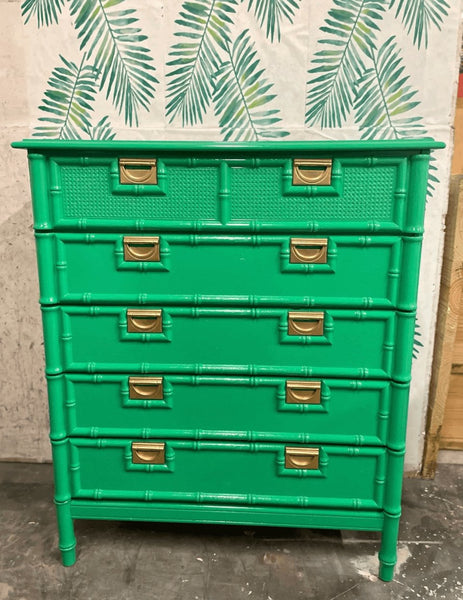 Vintage Stanley Style Faux Bamboo Tallboy Chest Available to Customize! - Hibiscus House