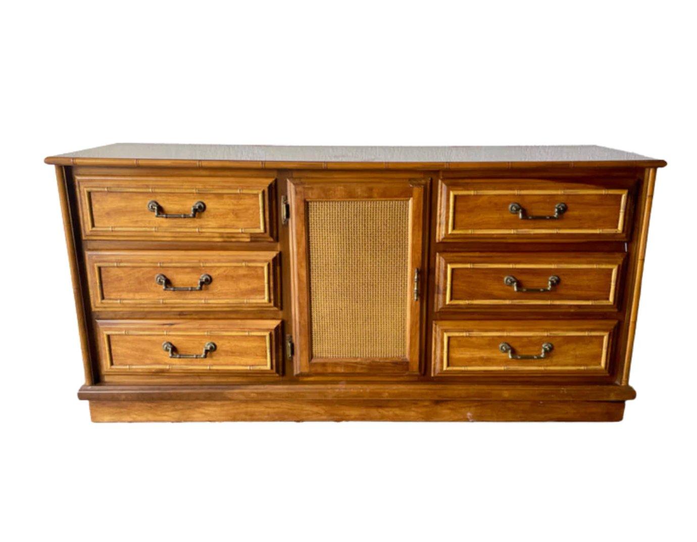 Vintage Faux Bamboo and Cane Credenza Available for Customization - Hibiscus House