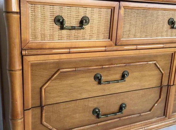 Vintage Broyhill Furniture Seven Drawer Faux Bamboo Dresser Available to Customize - Hibiscus House