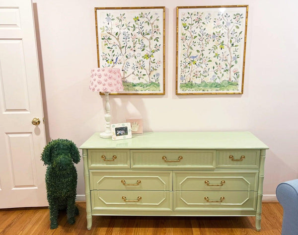 Vintage Broyhill Furniture Seven Drawer Faux Bamboo Dresser Available to Customize - Hibiscus House