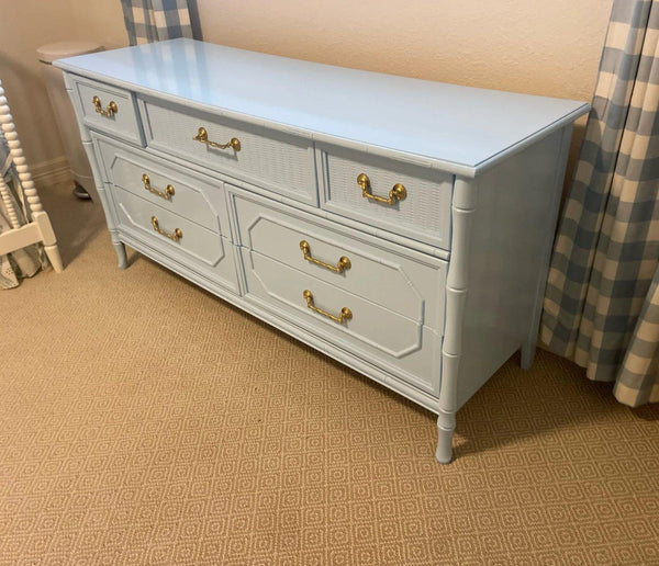 Vintage Broyhill Furniture Seven Drawer Faux Bamboo Dresser Available to Customize - Hibiscus House