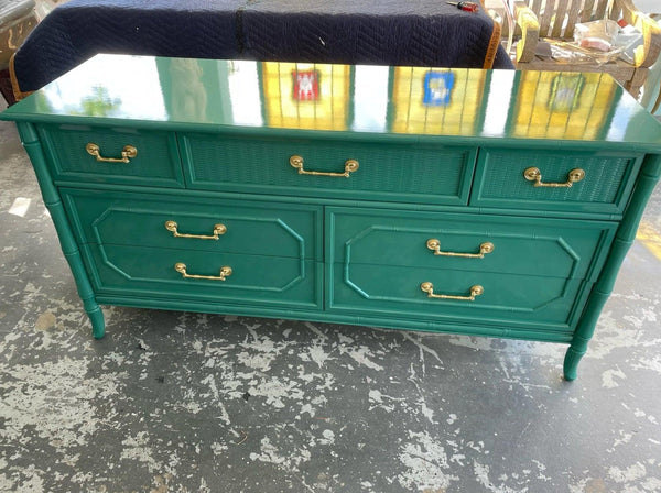 Vintage Broyhill Furniture Seven Drawer Faux Bamboo Dresser Available to Customize - Hibiscus House