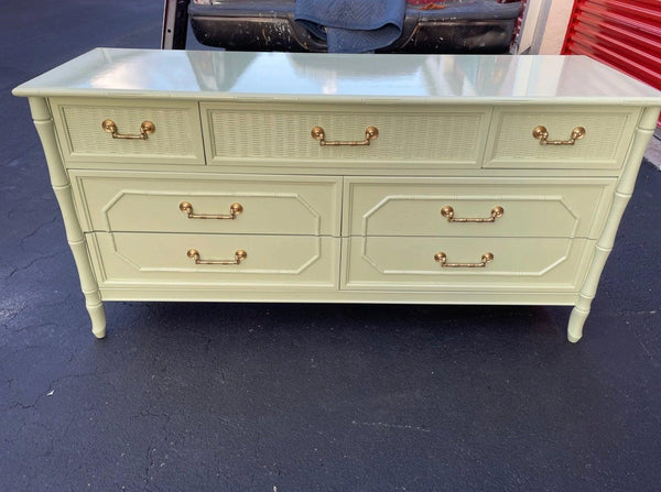 Vintage Broyhill Furniture Seven Drawer Faux Bamboo Dresser Available to Customize - Hibiscus House