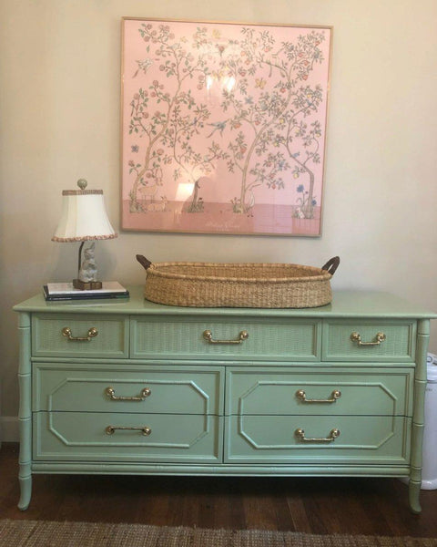 Vintage Broyhill Furniture Seven Drawer Faux Bamboo Dresser Available to Customize - Hibiscus House