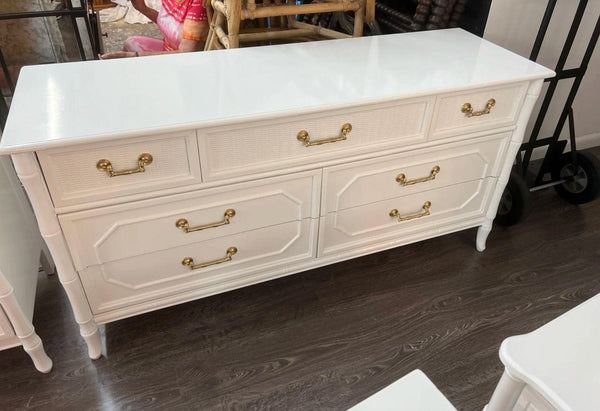 Vintage Broyhill Furniture Seven Drawer Faux Bamboo Dresser Available to Customize - Hibiscus House