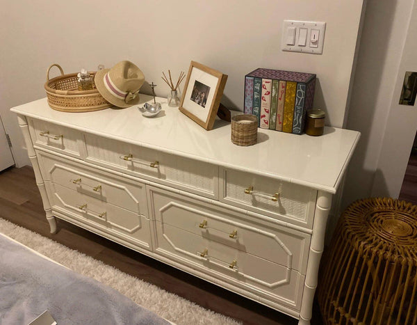 Vintage Broyhill Furniture Seven Drawer Faux Bamboo Dresser Available to Customize - Hibiscus House