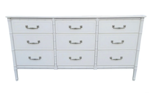 Vintage Nine Drawer Triple Faux Bamboo Classic Dresser Available for Custom Lacquer