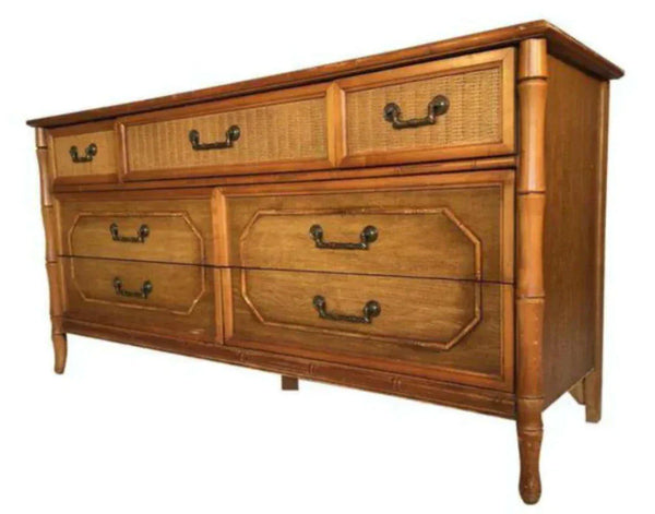 Vintage Broyhill Furniture Seven Drawer Faux Bamboo Dresser Available to Customize! - Hibiscus House