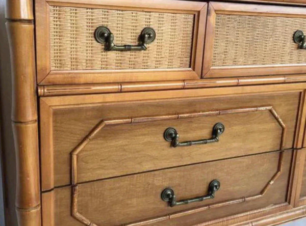 Vintage Broyhill Furniture Seven Drawer Faux Bamboo Dresser Available to Customize! - Hibiscus House