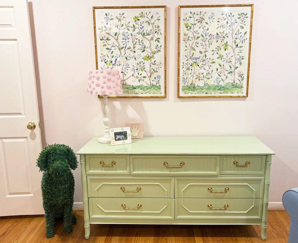 Vintage Broyhill Furniture Seven Drawer Faux Bamboo Dresser Available to Customize! - Hibiscus House