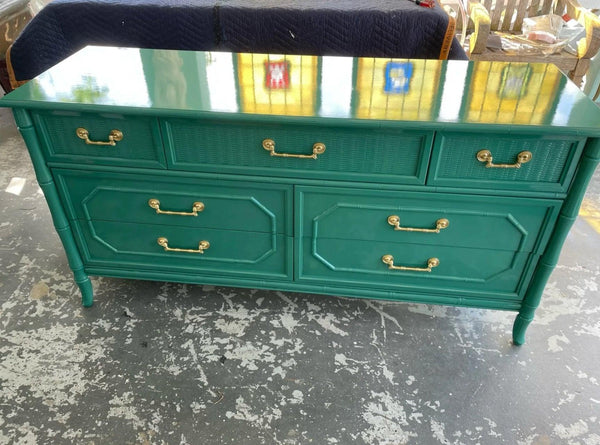 Vintage Broyhill Furniture Seven Drawer Faux Bamboo Dresser Available to Customize! - Hibiscus House