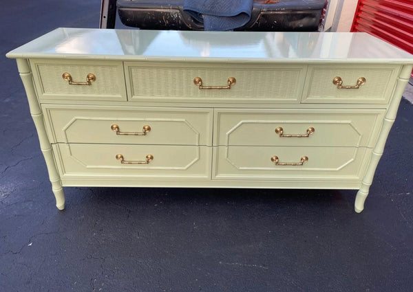 Vintage Broyhill Furniture Seven Drawer Faux Bamboo Dresser Available to Customize! - Hibiscus House