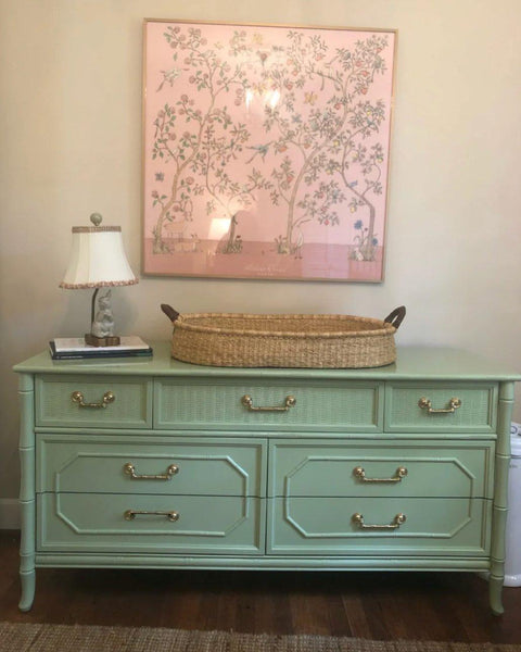 Vintage Broyhill Furniture Seven Drawer Faux Bamboo Dresser Available to Customize! - Hibiscus House