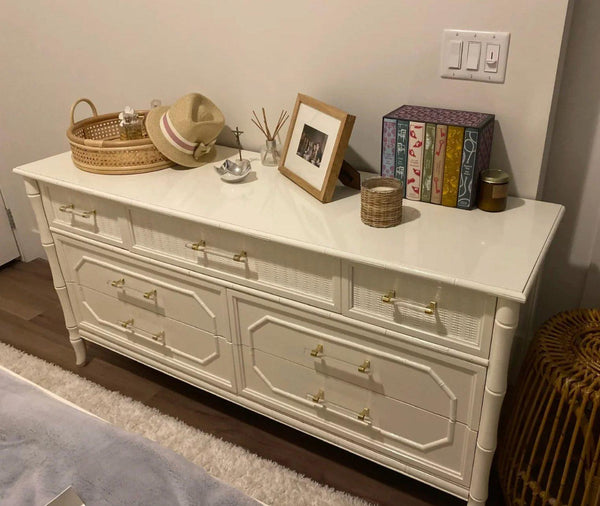 Vintage Broyhill Furniture Seven Drawer Faux Bamboo Dresser Available to Customize! - Hibiscus House