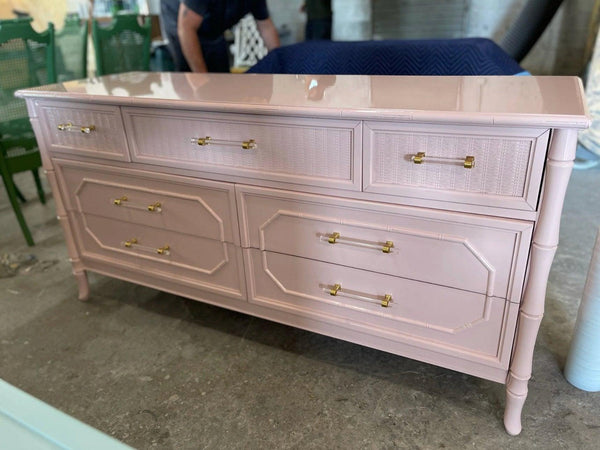 Vintage Broyhill Furniture Seven Drawer Faux Bamboo Dresser Available to Customize! - Hibiscus House