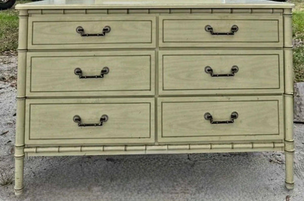Classic Faux Bamboo Six Drawer Double Dresser Available for Custom Lacquer - Hibiscus House