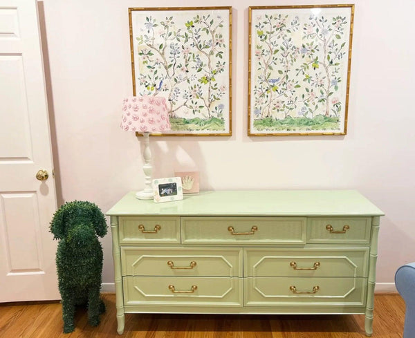 Vintage Broyhill Furniture Faux Bamboo Seven Drawer Dresser Available to Customize! - Hibiscus House