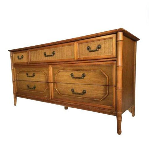 Vintage Broyhill Furniture Faux Bamboo Seven Drawer Dresser Available to Customize! - Hibiscus House