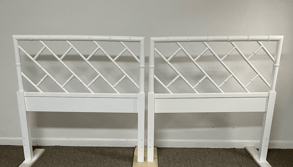 Vintage Pair of Henry Link Bali Hai Faux Bamboo Chippendale Twin Headboards - Hibiscus House