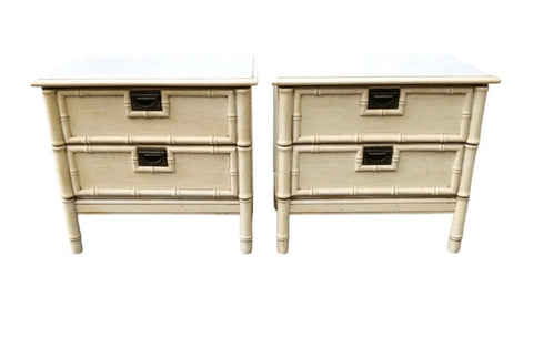 Vintage Stanley Style Nightstand Pair with Faux Bamboo Detailing Available for Custom Lacquer! - Hibiscus House