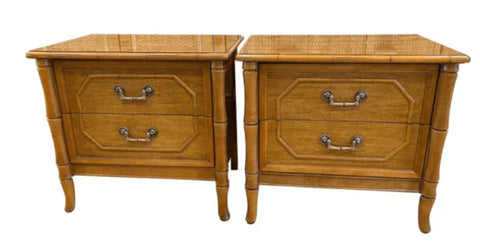 Vintage Pair of Broyhill Furniture Faux Bamboo Two Drawer Nightstands Available for Custom Lacquer! - Hibiscus House