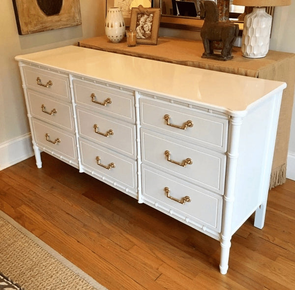 Vintage Faux Bamboo Classic 9 Drawer Straight Hardware Dresser Available to Customize - Hibiscus House