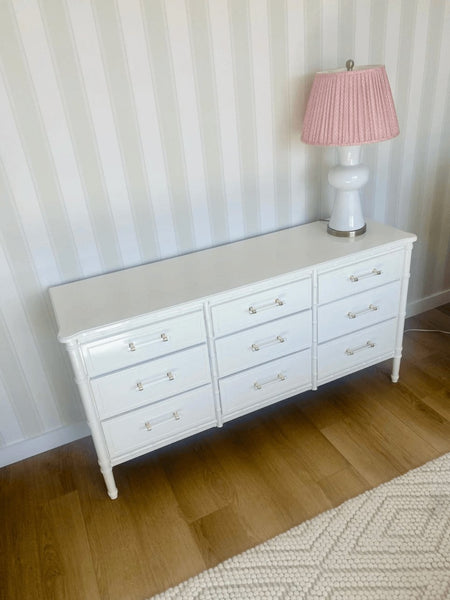 Vintage Faux Bamboo Classic 9 Drawer Straight Hardware Dresser Available to Customize - Hibiscus House