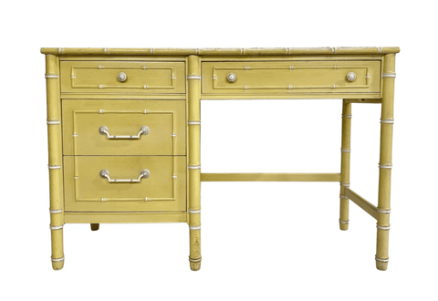 Vintage Thomasville Furniture Allegro Faux Bamboo Writing Desk Available for Custom Lacquer - Hibiscus House