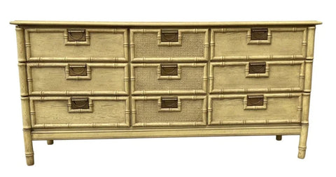 Vintage Faux Bamboo Stanley-Style Nine Drawer Triple Dresser Available for Custom Lacquer!