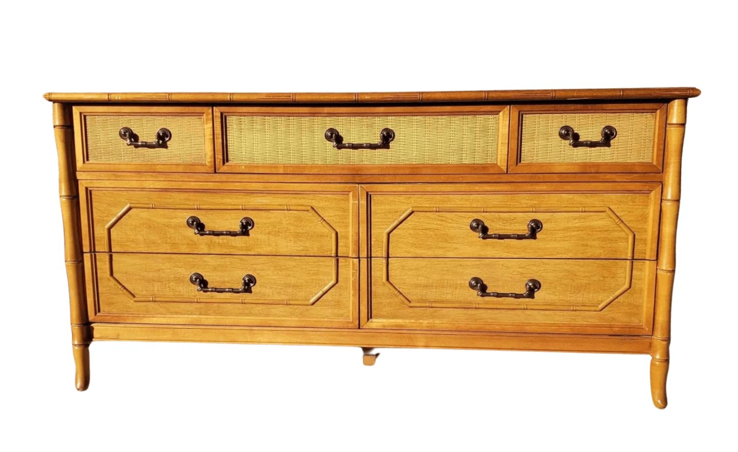 Vintage Broyhill Furniture 7 Drawer Faux Bamboo Dresser Available to Customize!