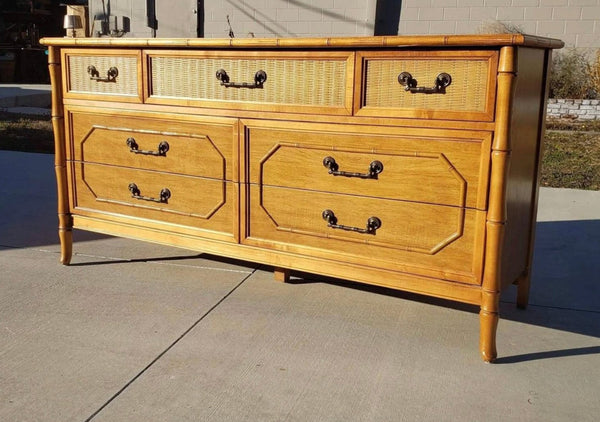 Vintage Broyhill Furniture 7 Drawer Faux Bamboo Dresser Available to Customize!