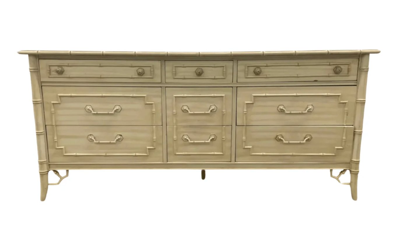 Vintage Thomasville Allegro Faux Bamboo Nine Drawer Triple Dresser Available to Customize