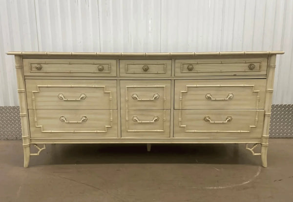 Vintage Thomasville Allegro Faux Bamboo Nine Drawer Triple Dresser Available to Customize