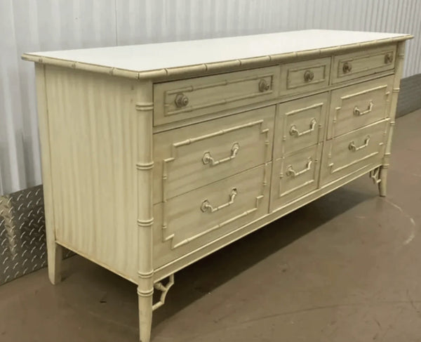 Vintage Thomasville Allegro Faux Bamboo Nine Drawer Triple Dresser Available to Customize