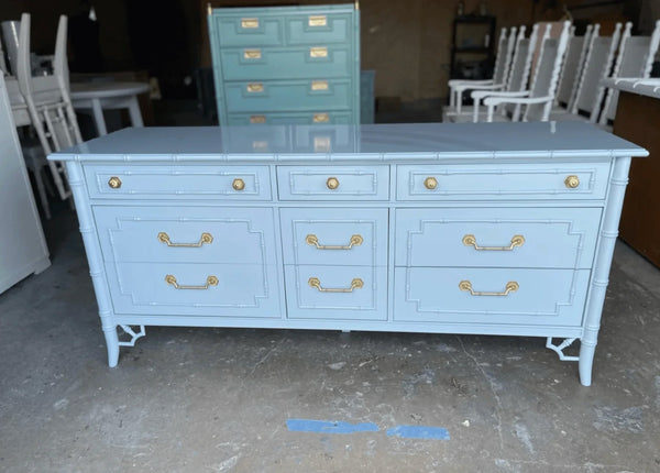 Vintage Thomasville Allegro Faux Bamboo Nine Drawer Triple Dresser Available to Customize