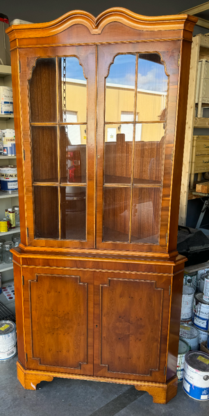 Vintage Corner China Cabinet with Arched Top Detailing Available for Custom Lacquer!