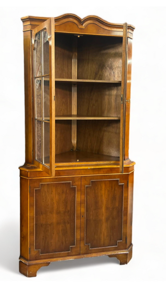 Vintage Corner China Cabinet with Arched Top Detailing Available for Custom Lacquer!